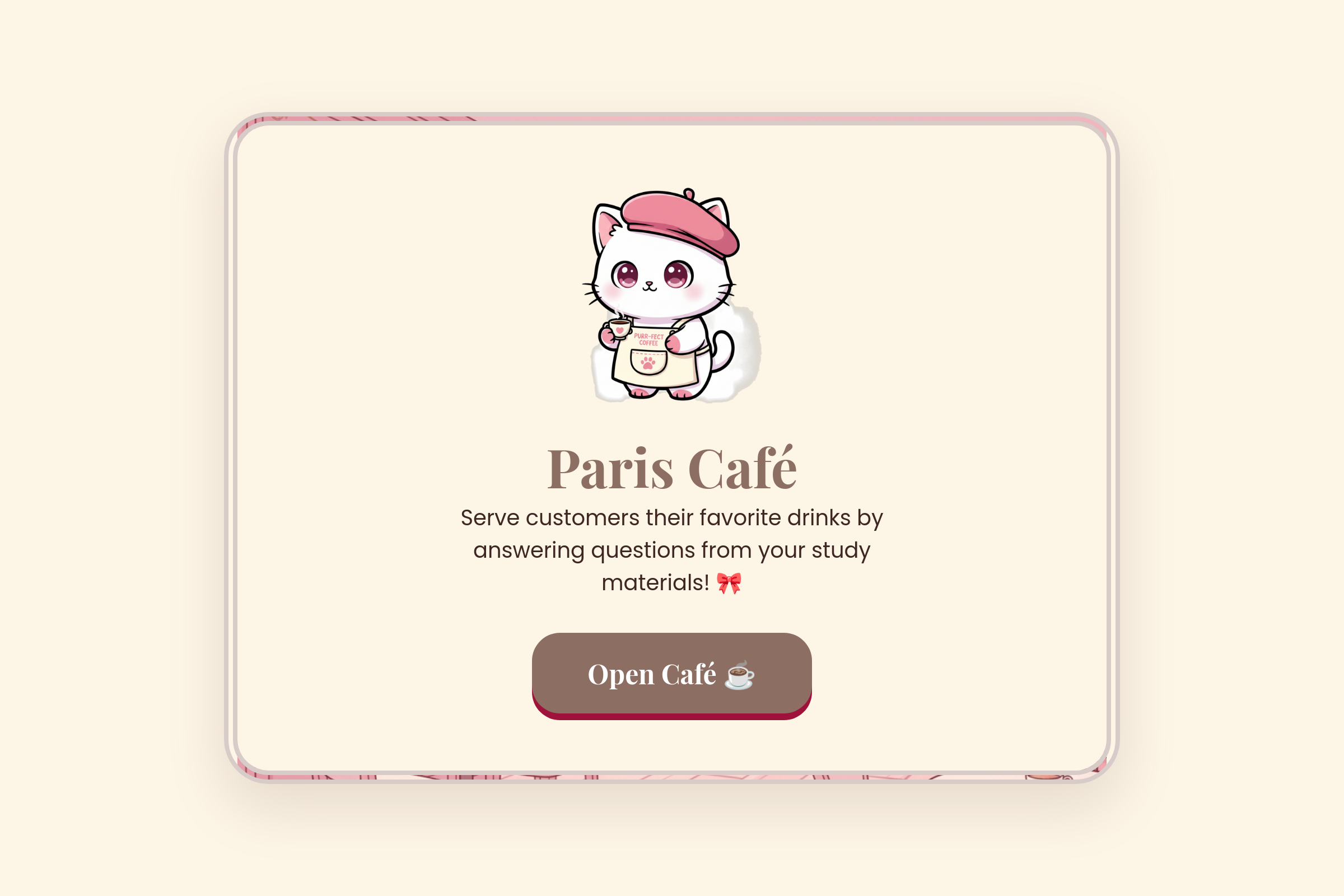Cute Cafe Quiz mini app
