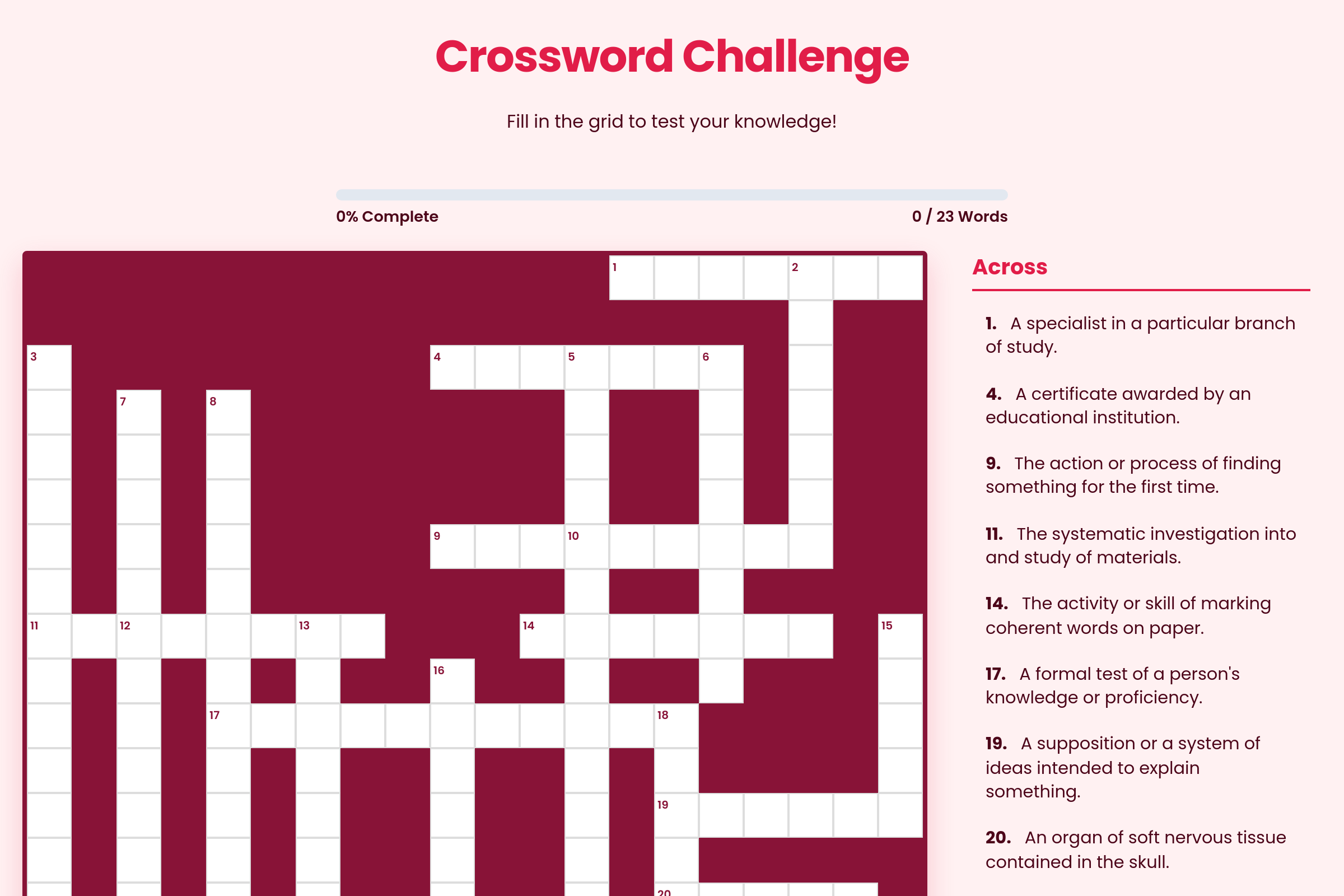 Classic Crossword mini app