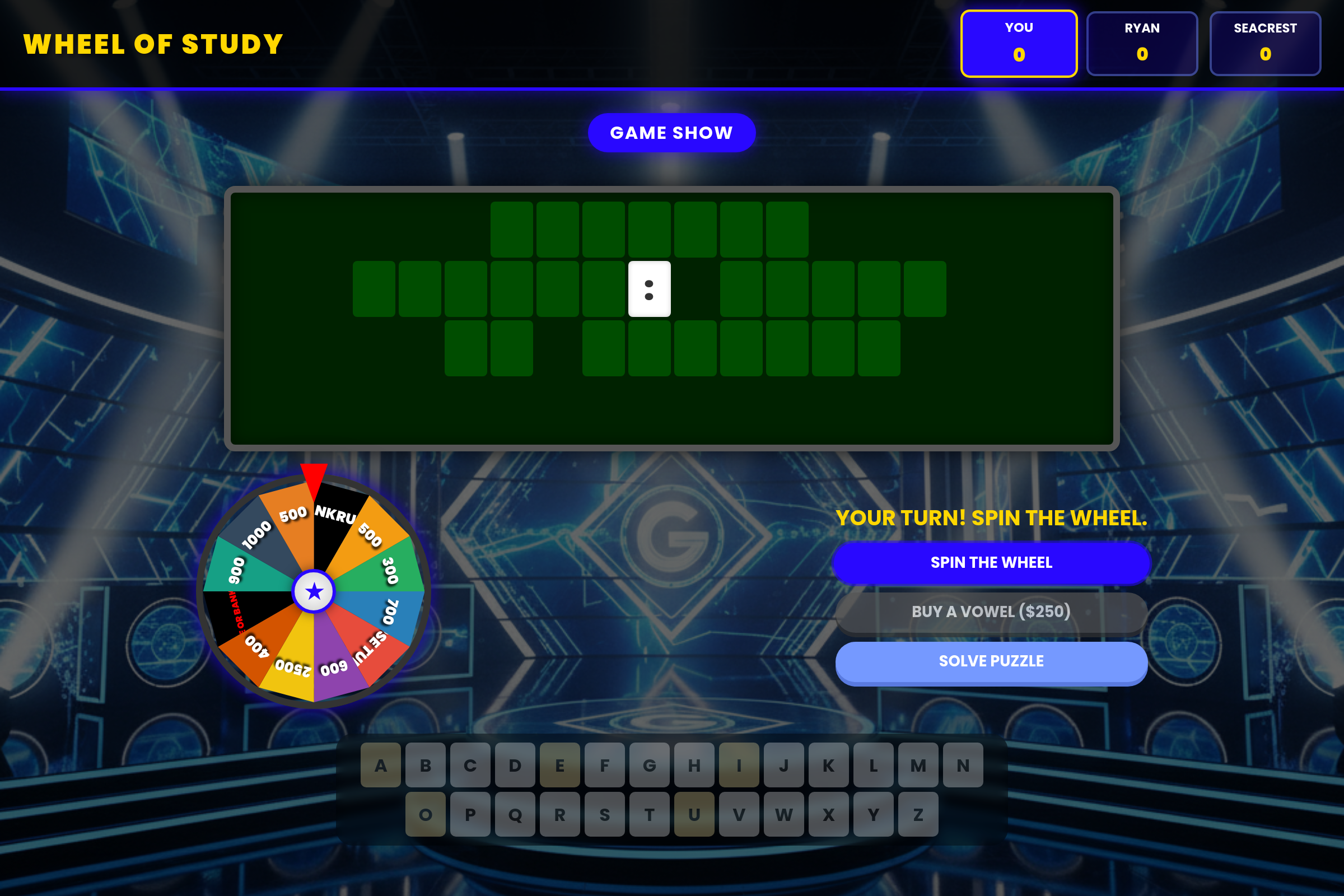 Vocab wheel of Fortune mini app