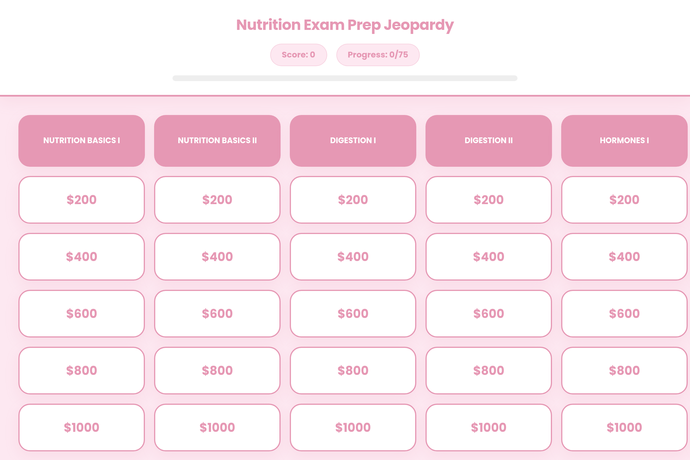 Nutrition Jeopardy mini app