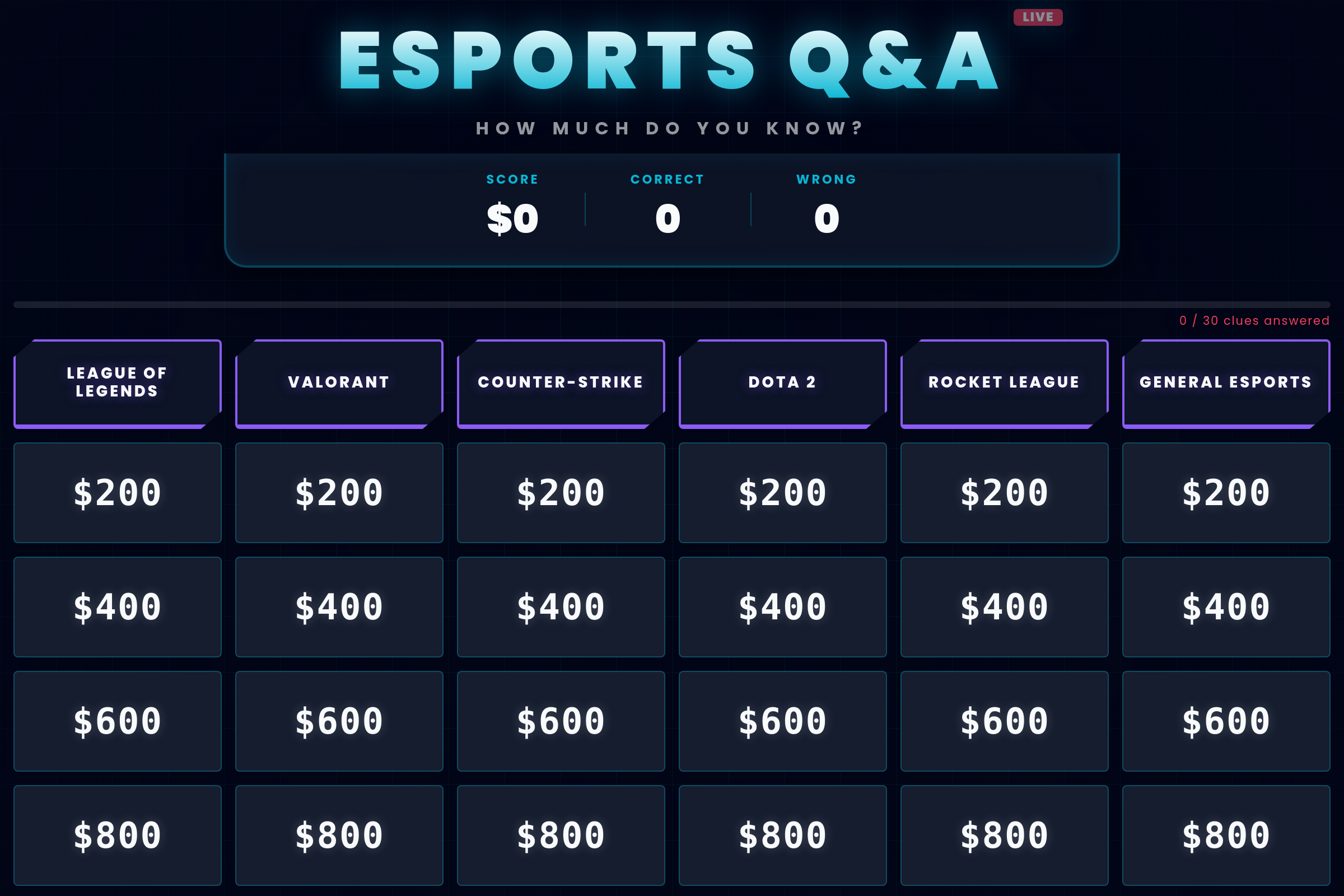 ESPORTS Q & A mini app