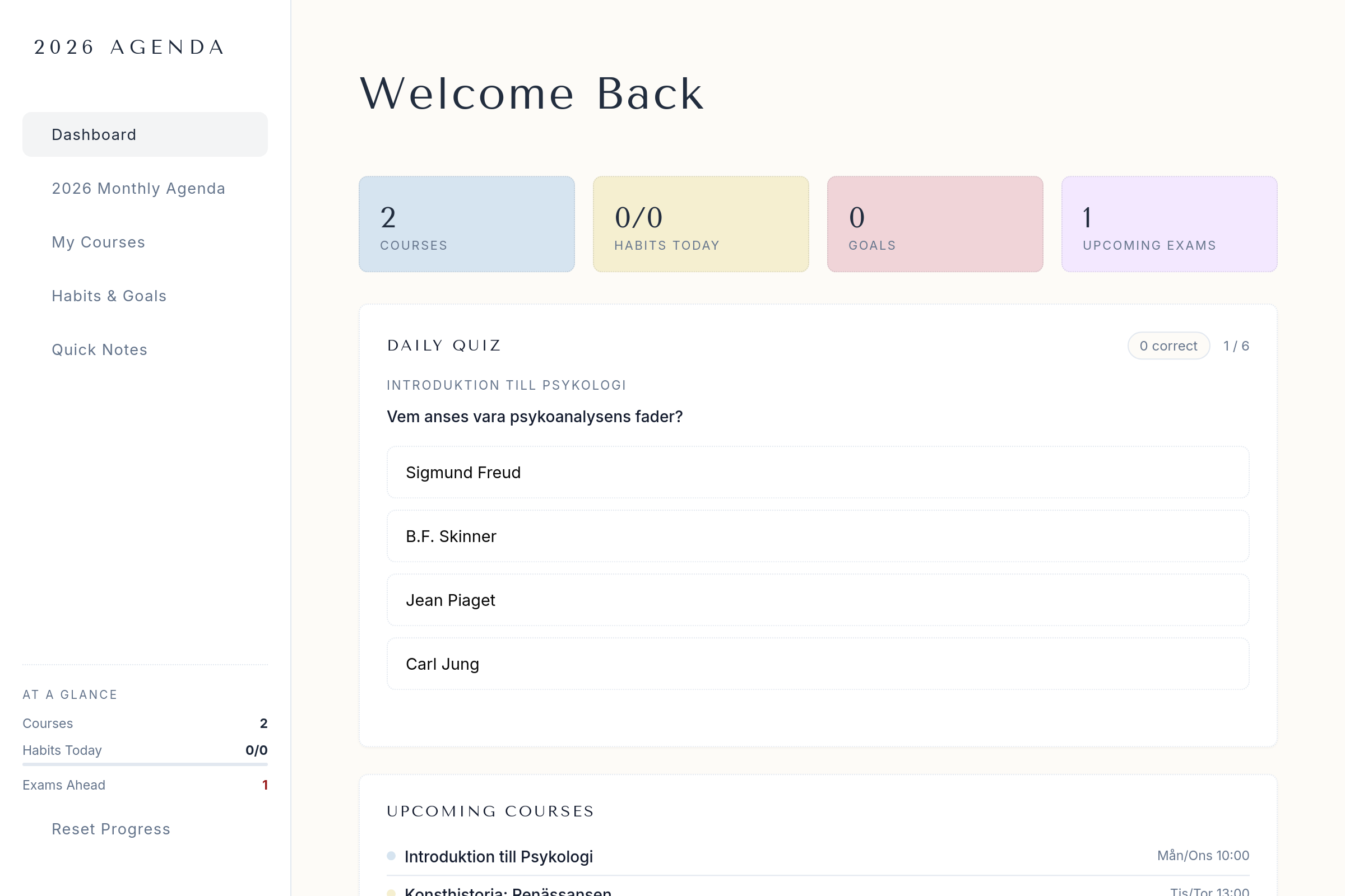 Study Agenda mini app