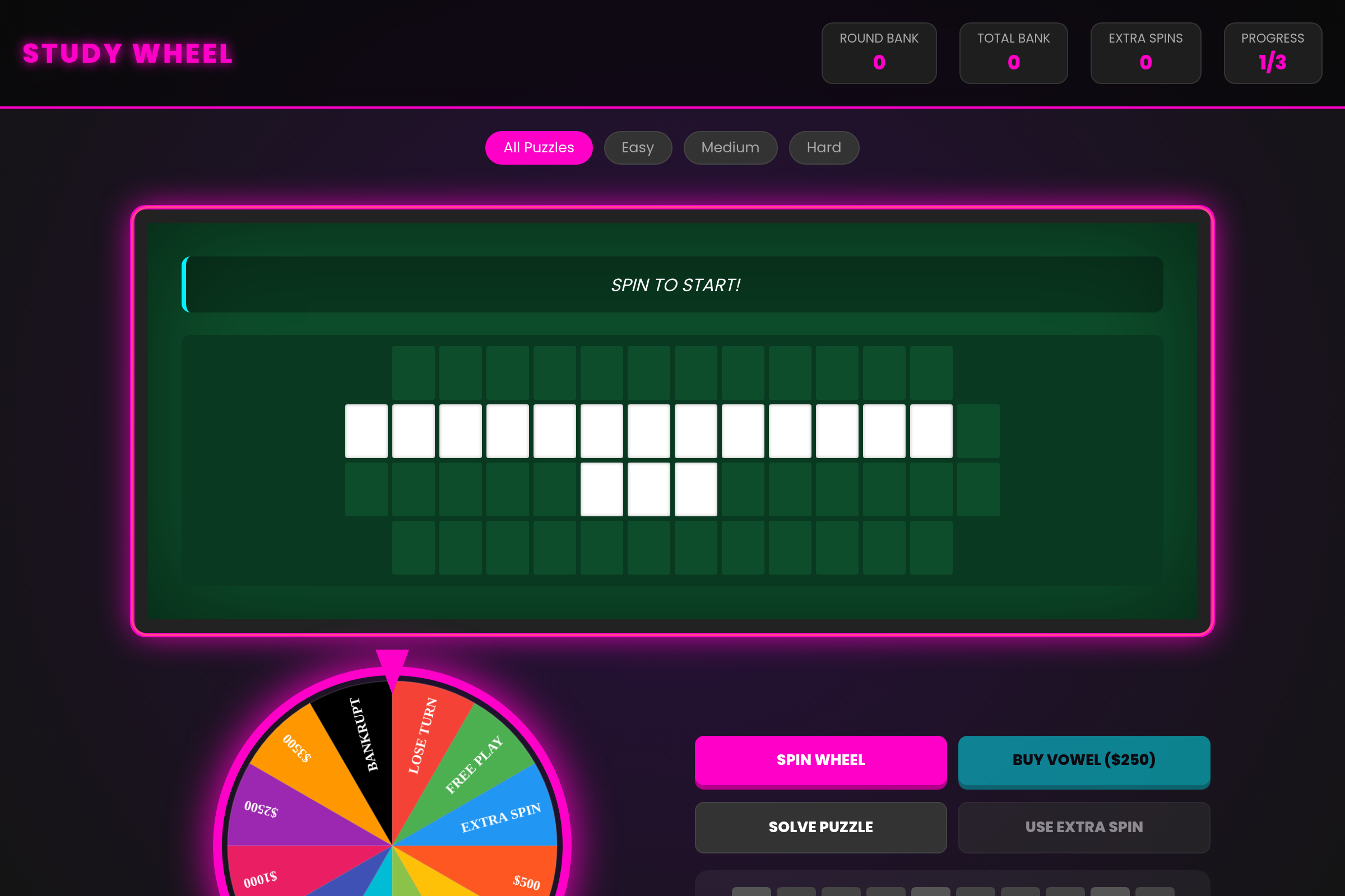 Wheel of Study mini app