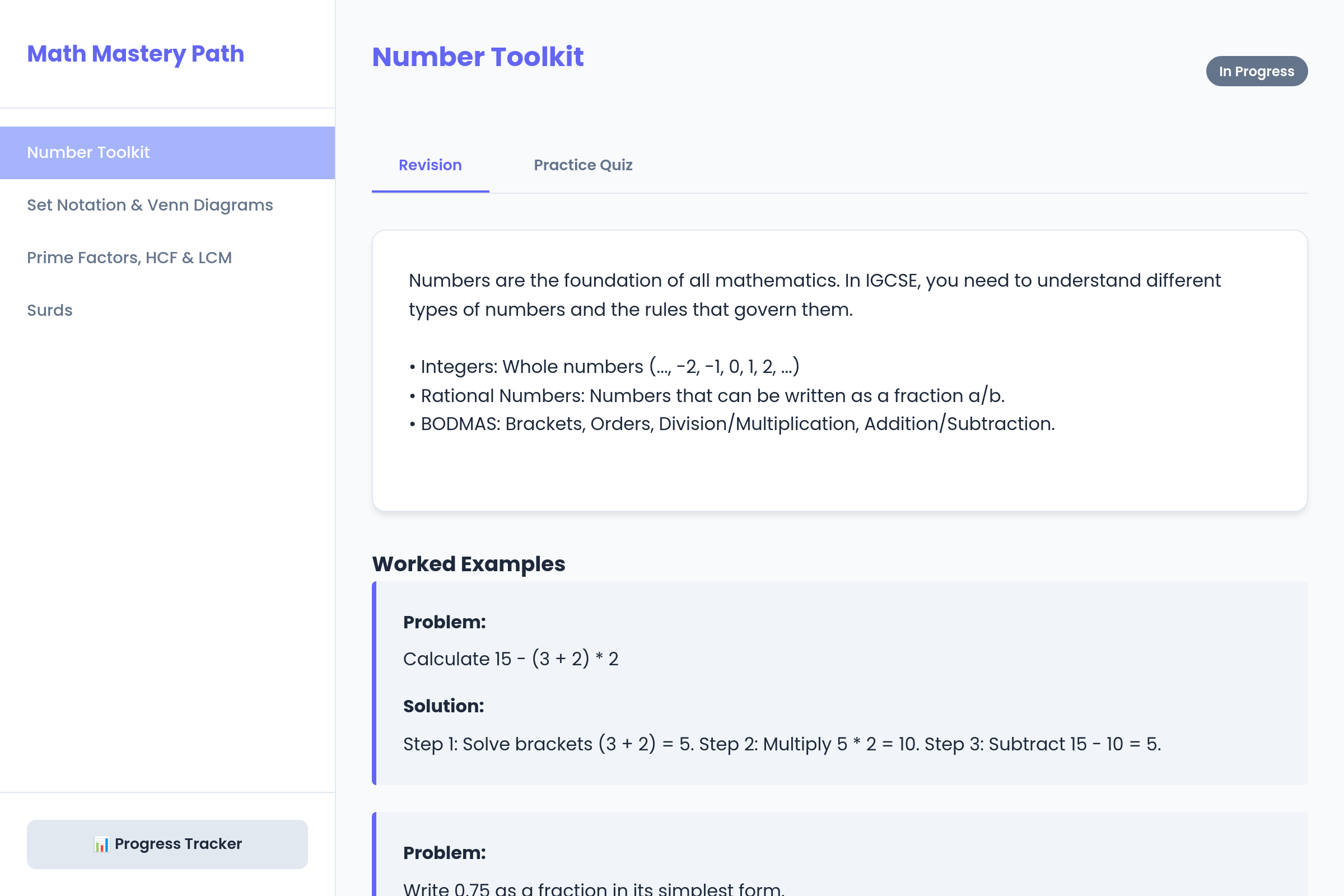 Math Mastery Path mini app