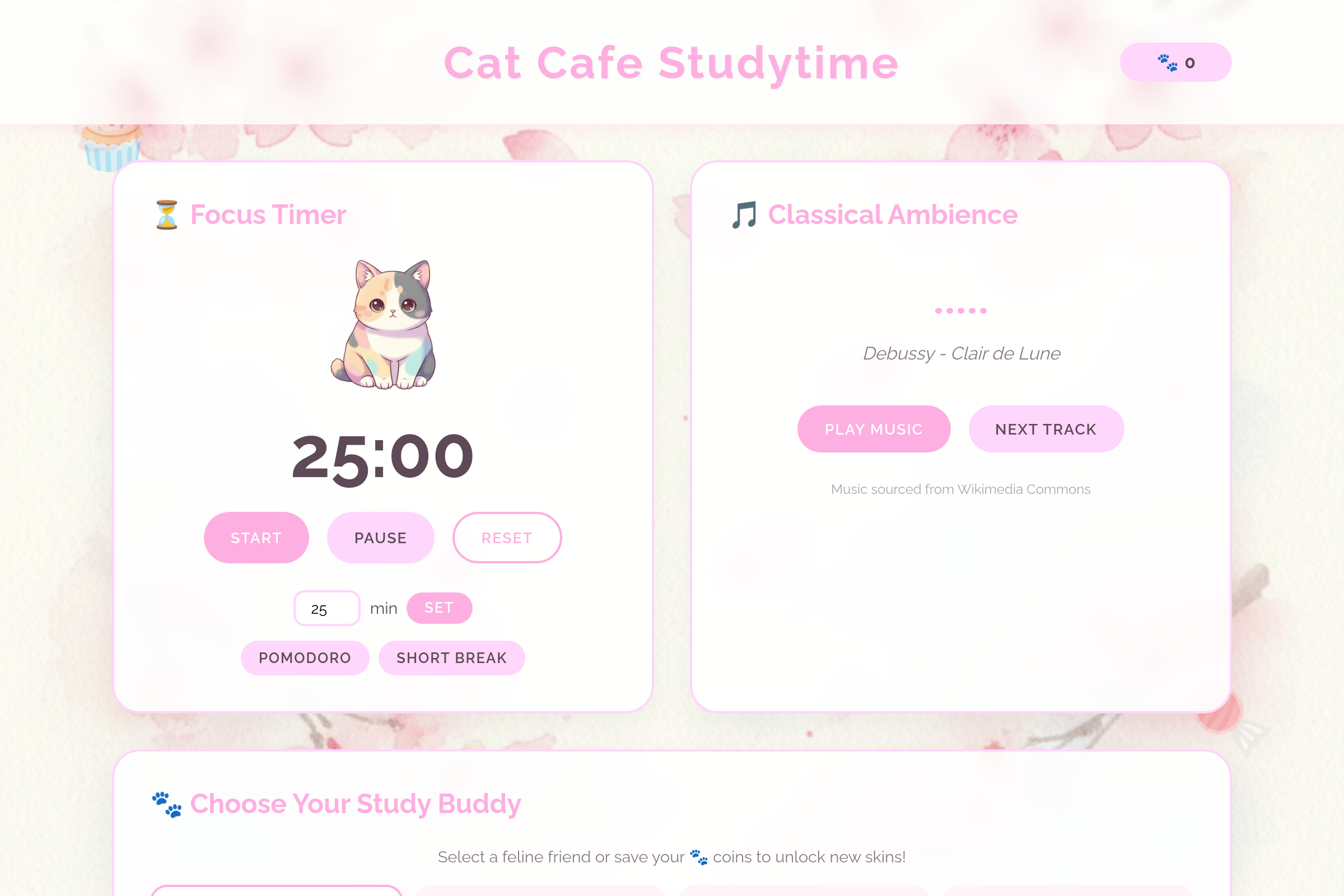 Cat Cafe Studytime mini app