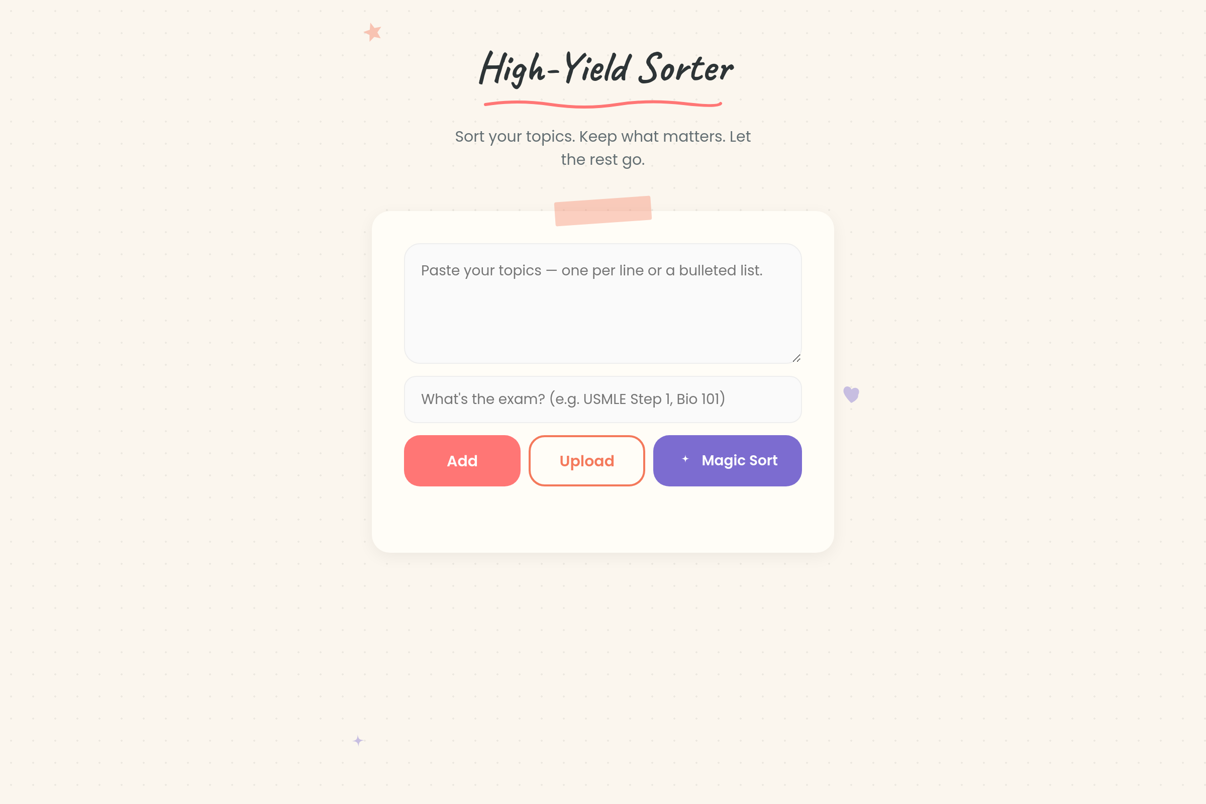 High-Yield Topic Sorter mini app