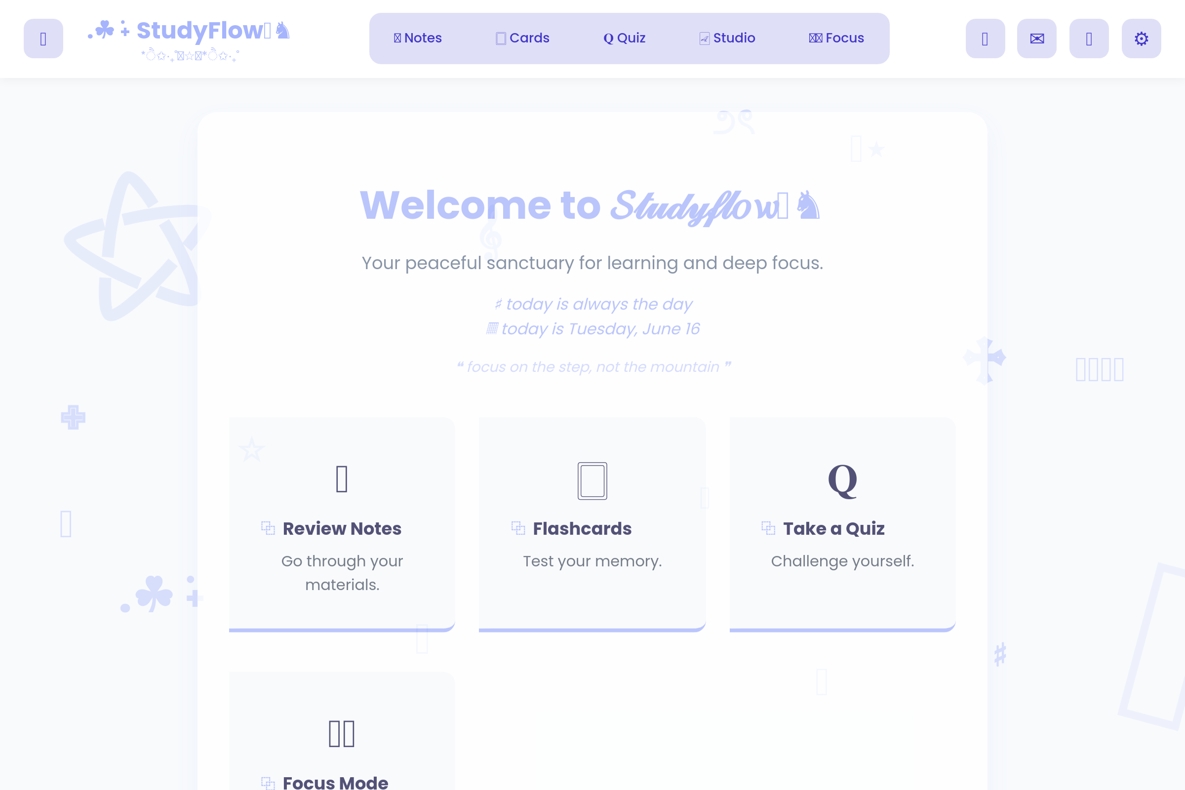 ﴾ Study flow ☘︎ ♕﴿ ⊱ ۫ ׅ ✧ mini app
