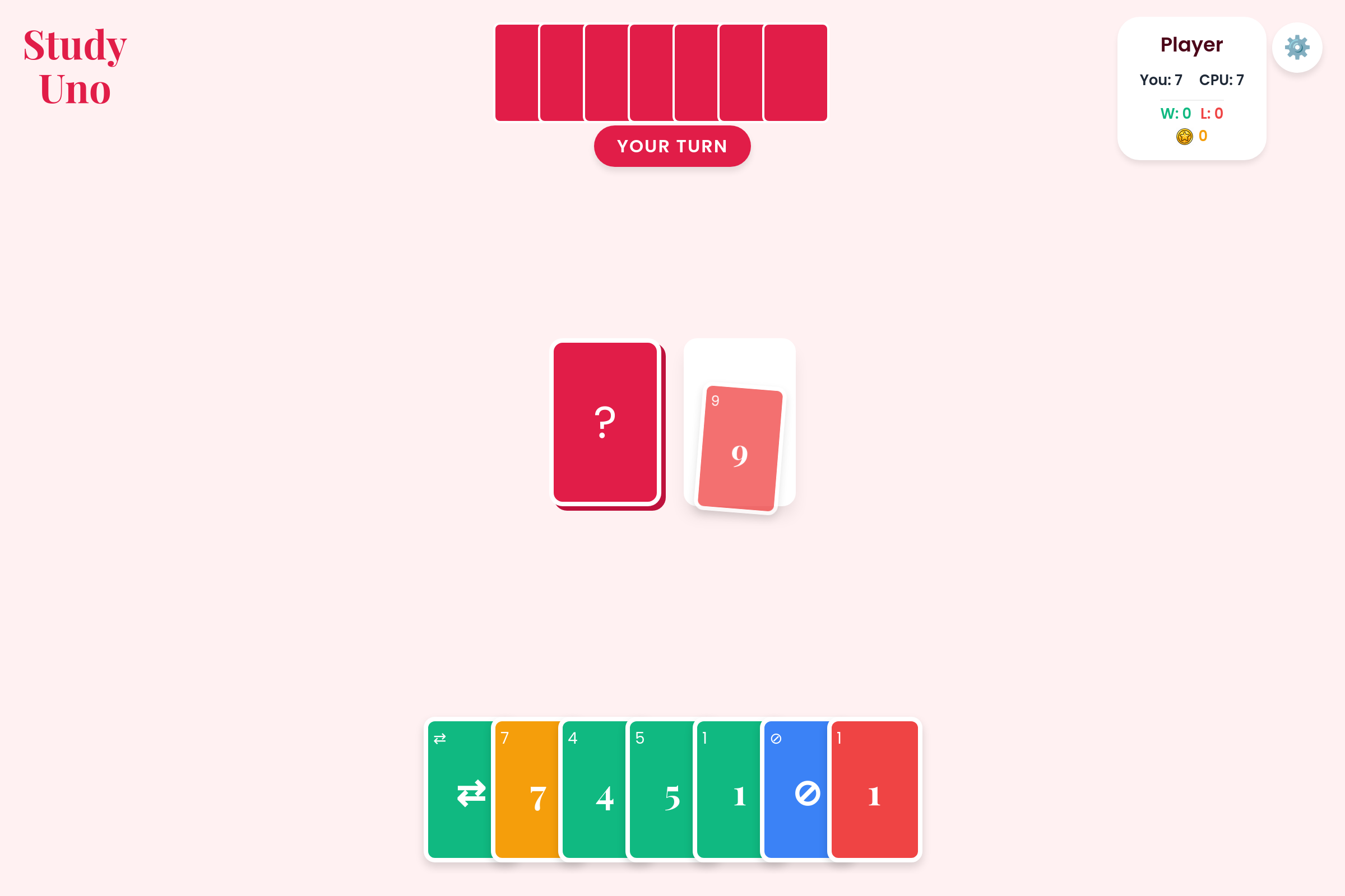Study UNO!!! mini app