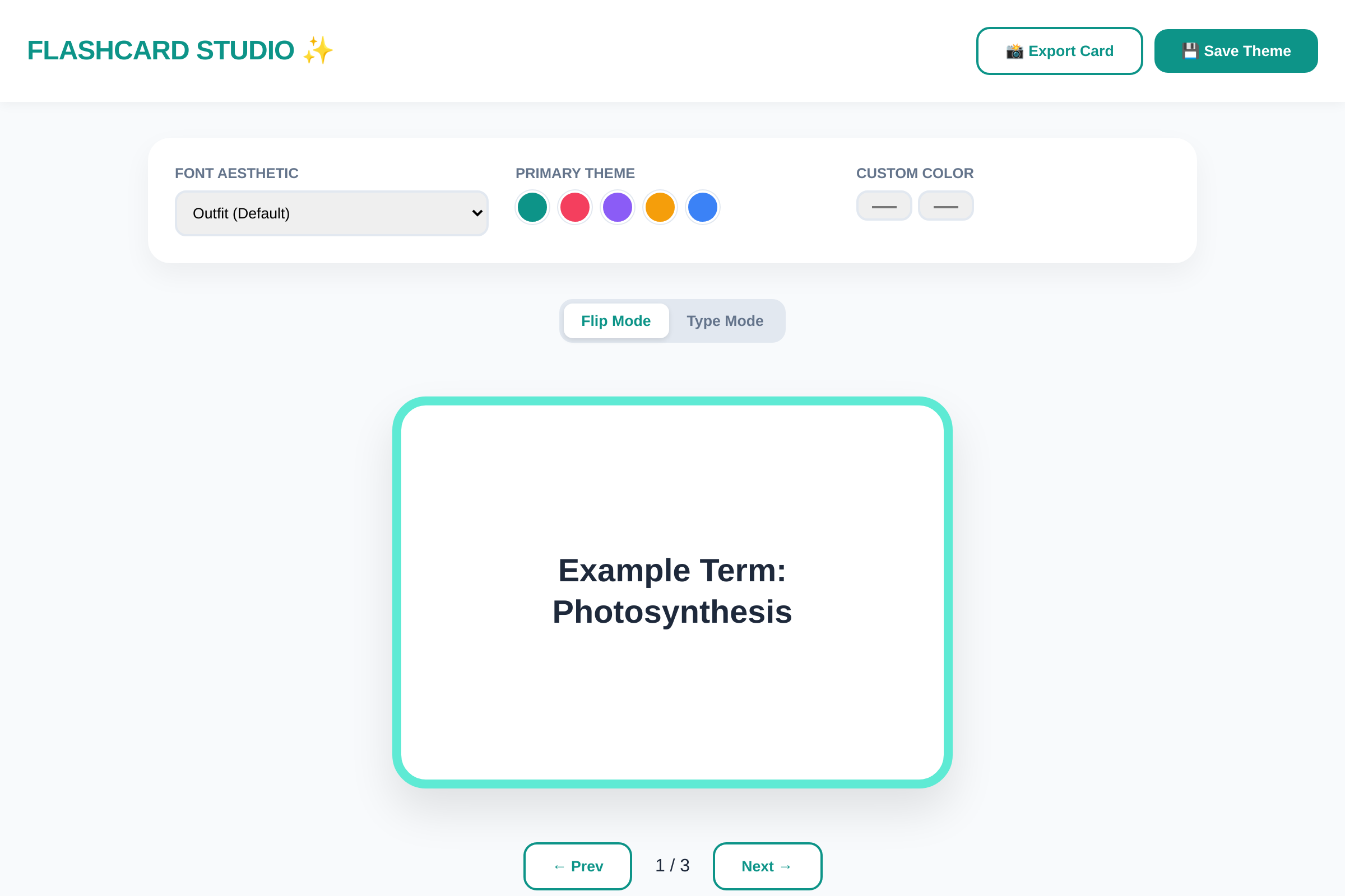 Aesthetic Flashcard Studio mini app