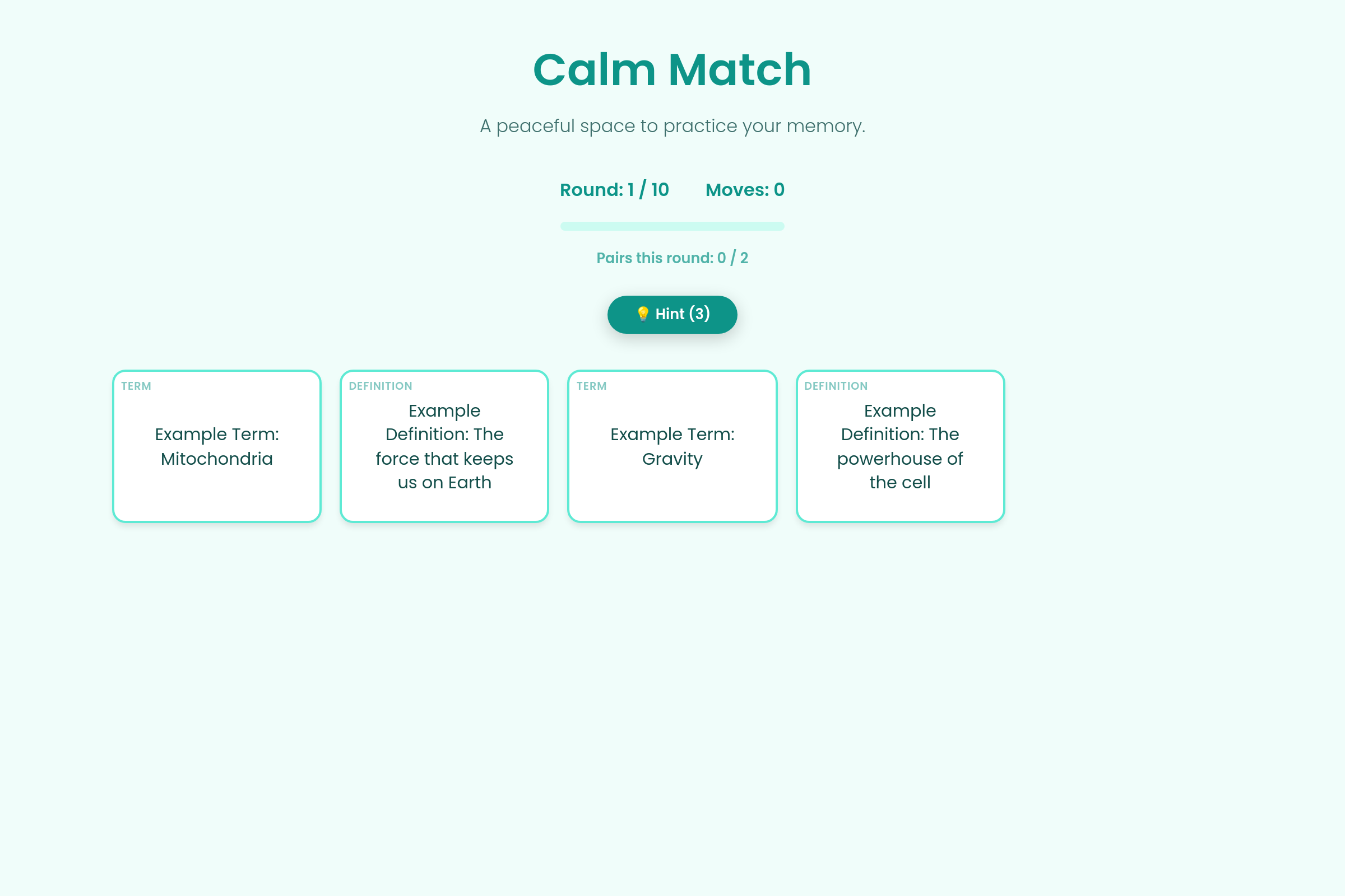 study card quiz mini app
