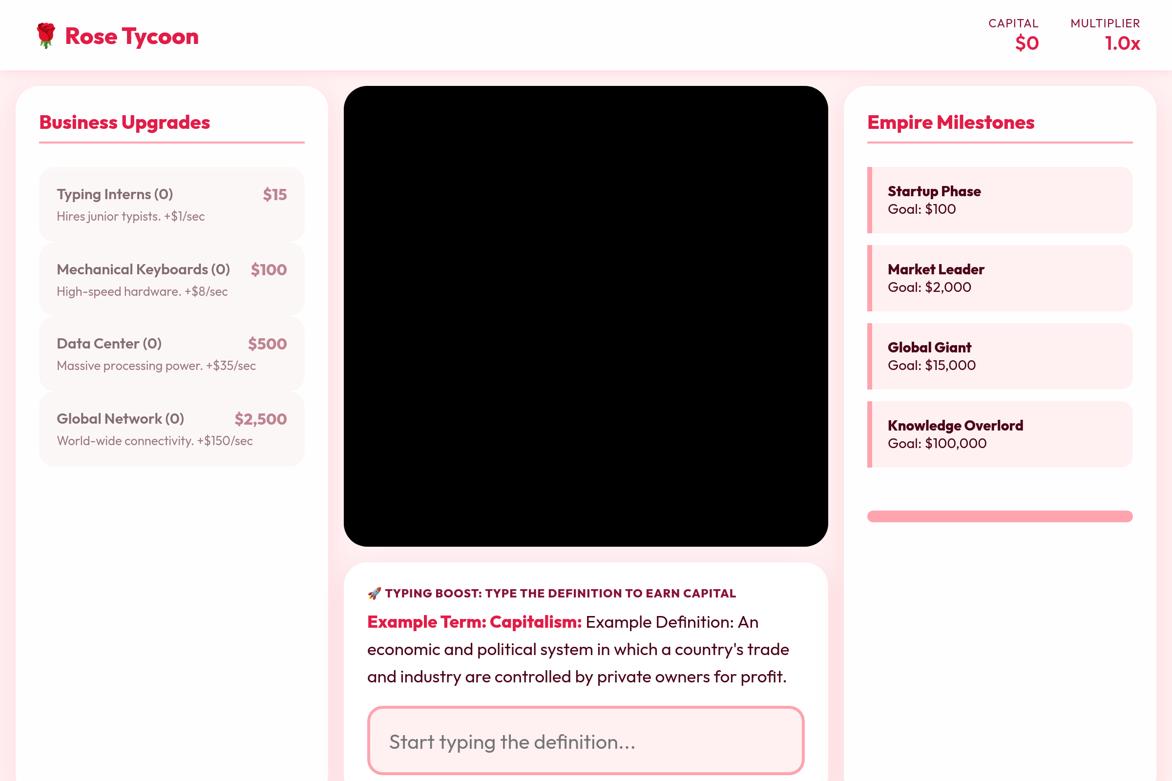 Type tycoon mini app