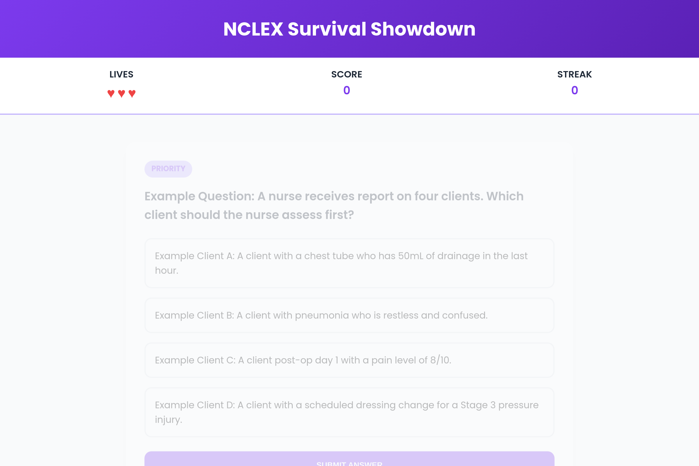 Clinical Judgment Survival mini app