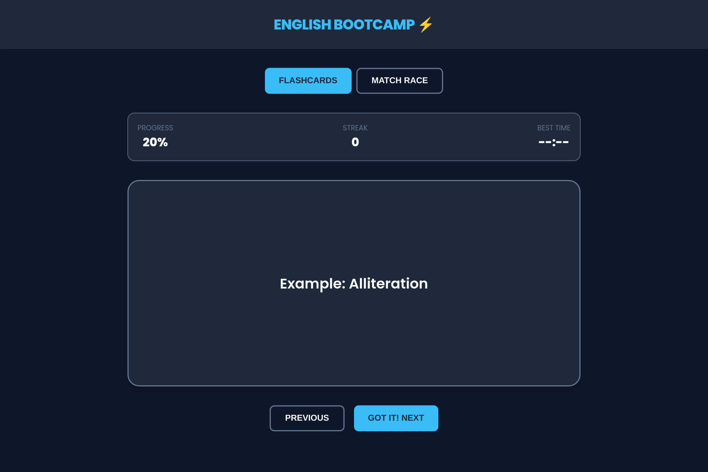English Sprint Bootcamp mini app