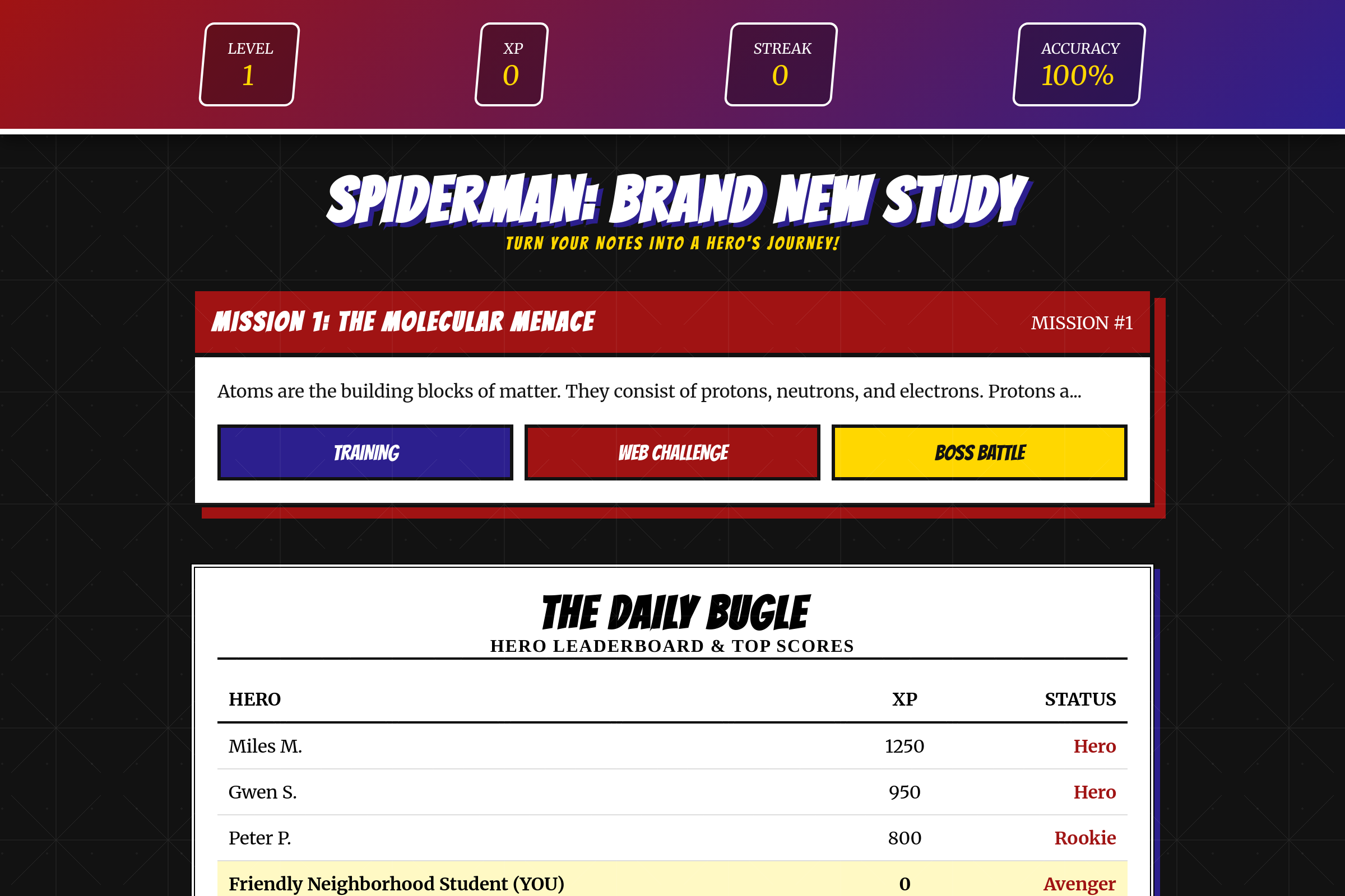Spiderman: Brand New Study mini app