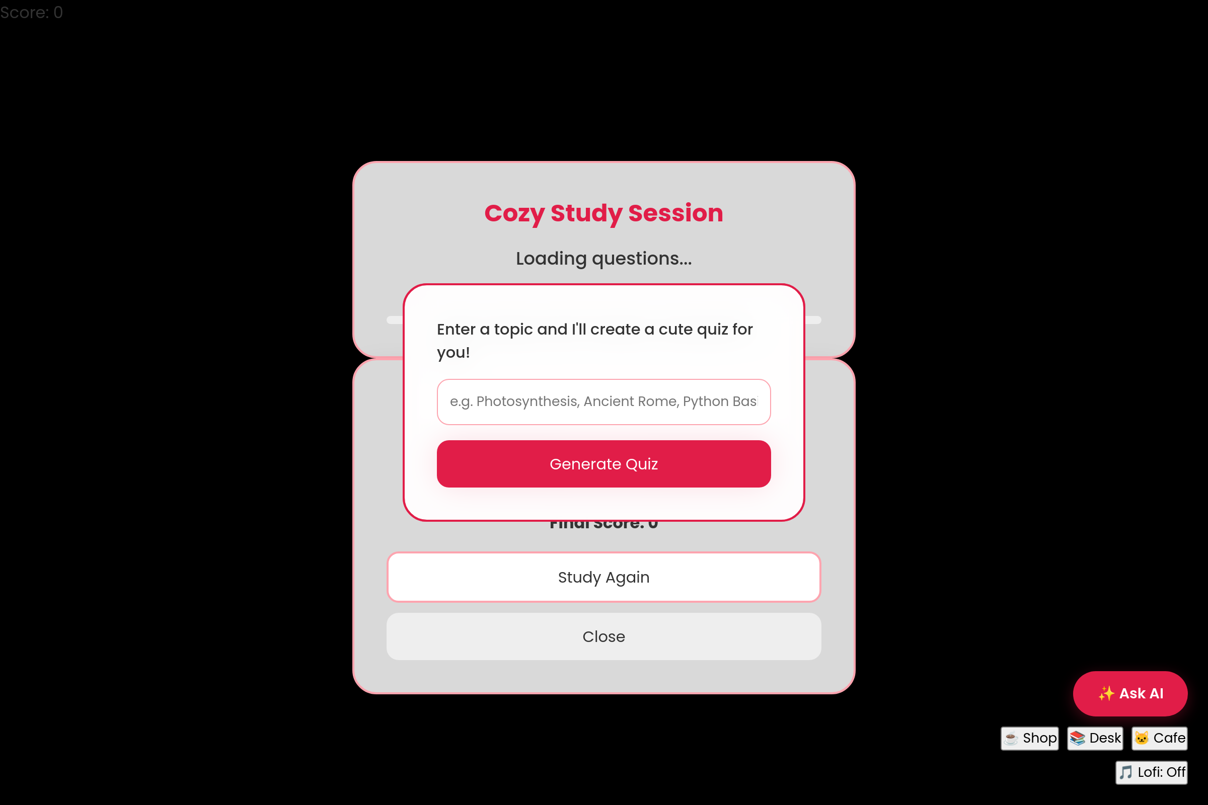 Cozy Study Quest mini app