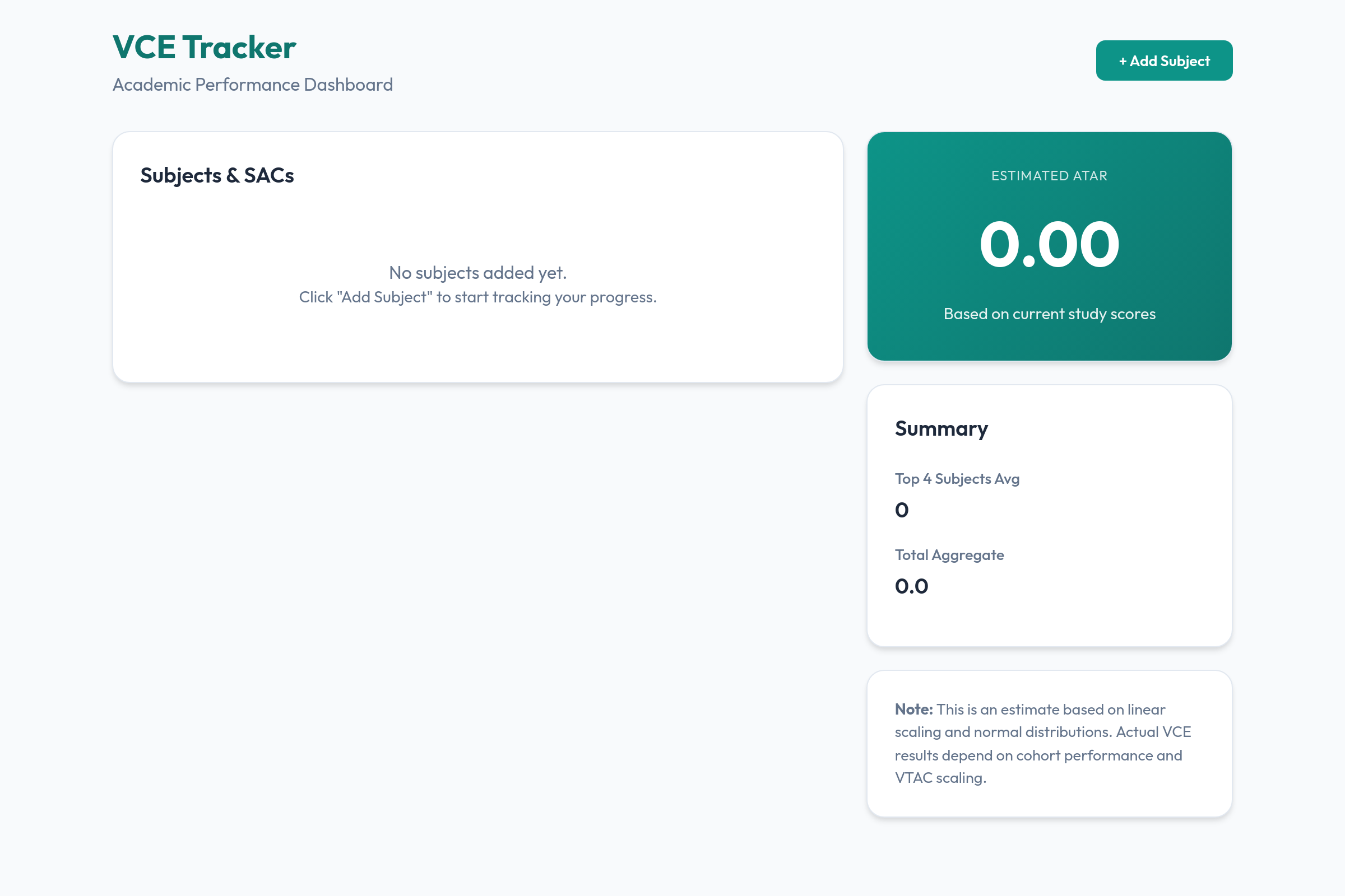 VCE ATAR & Study Score Tracker mini app