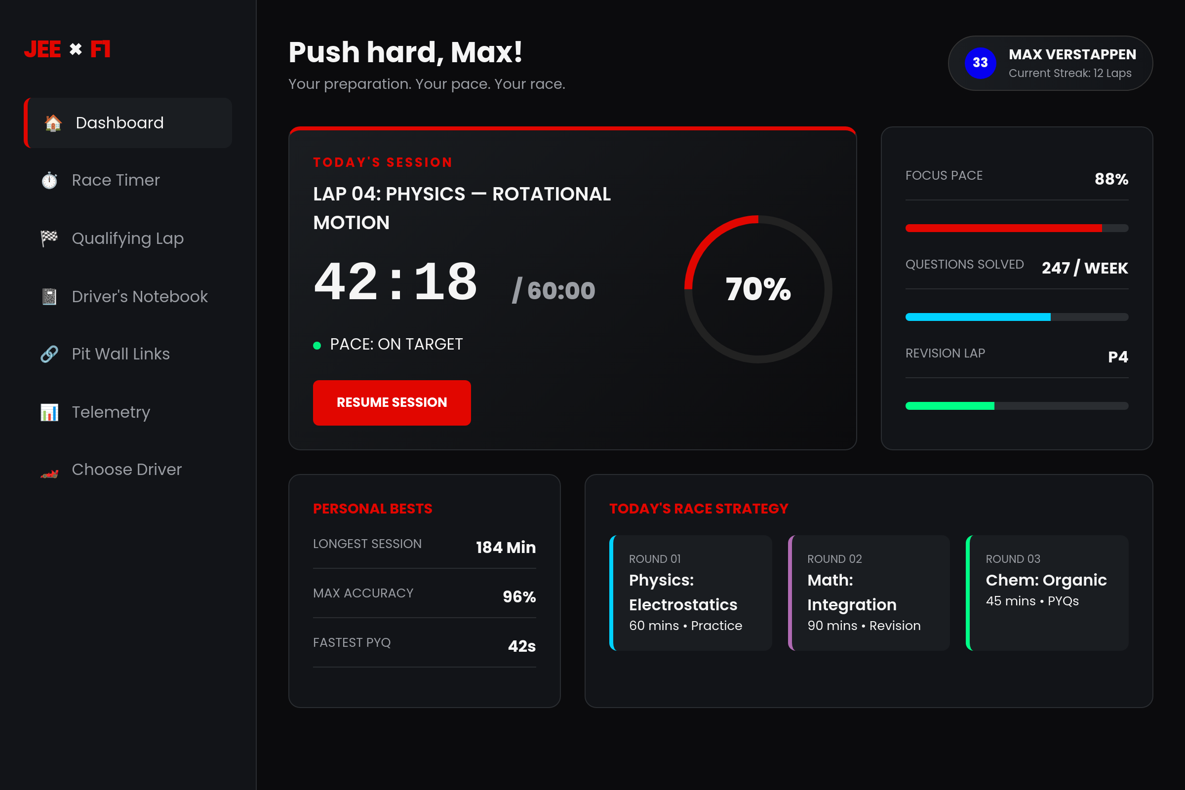 Race Pace JEE mini app