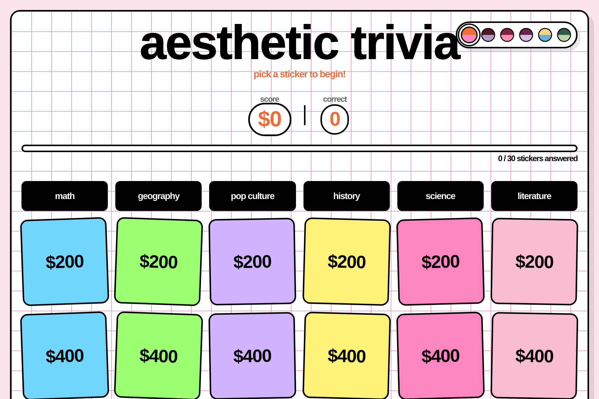 Aesthetic Trivia PA school mini app