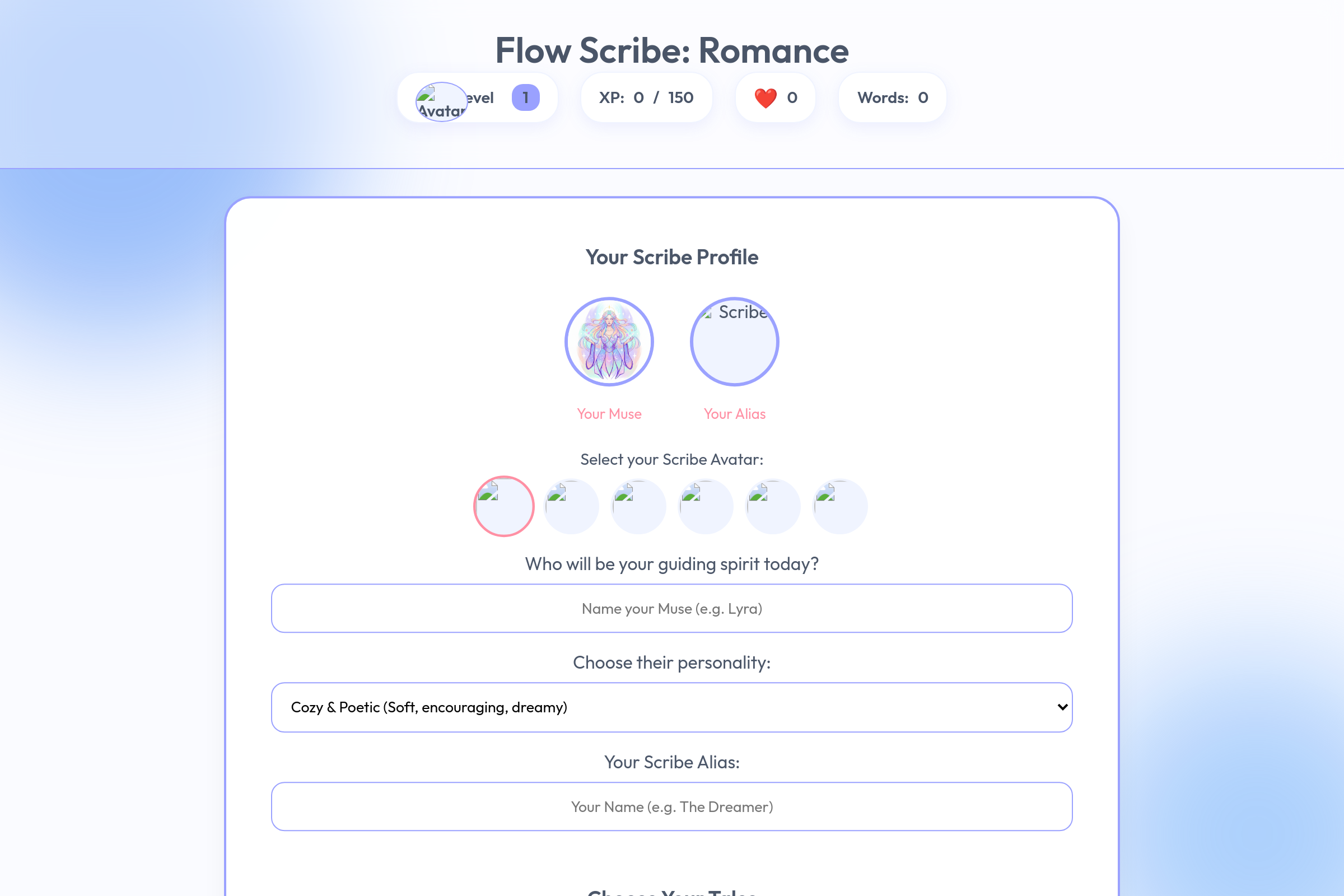 Romantic writing mini app