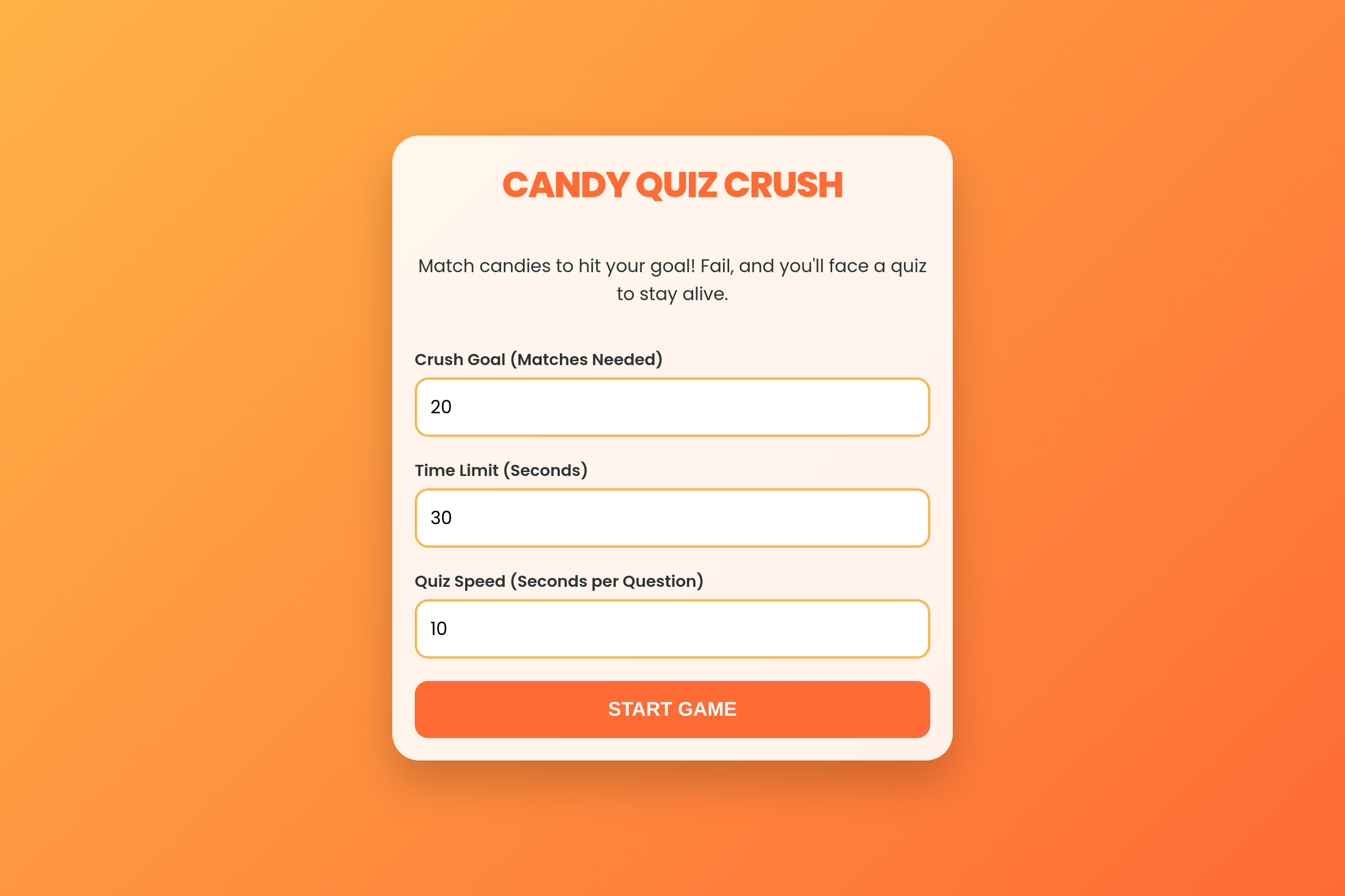 Candy Quiz Crush mini app