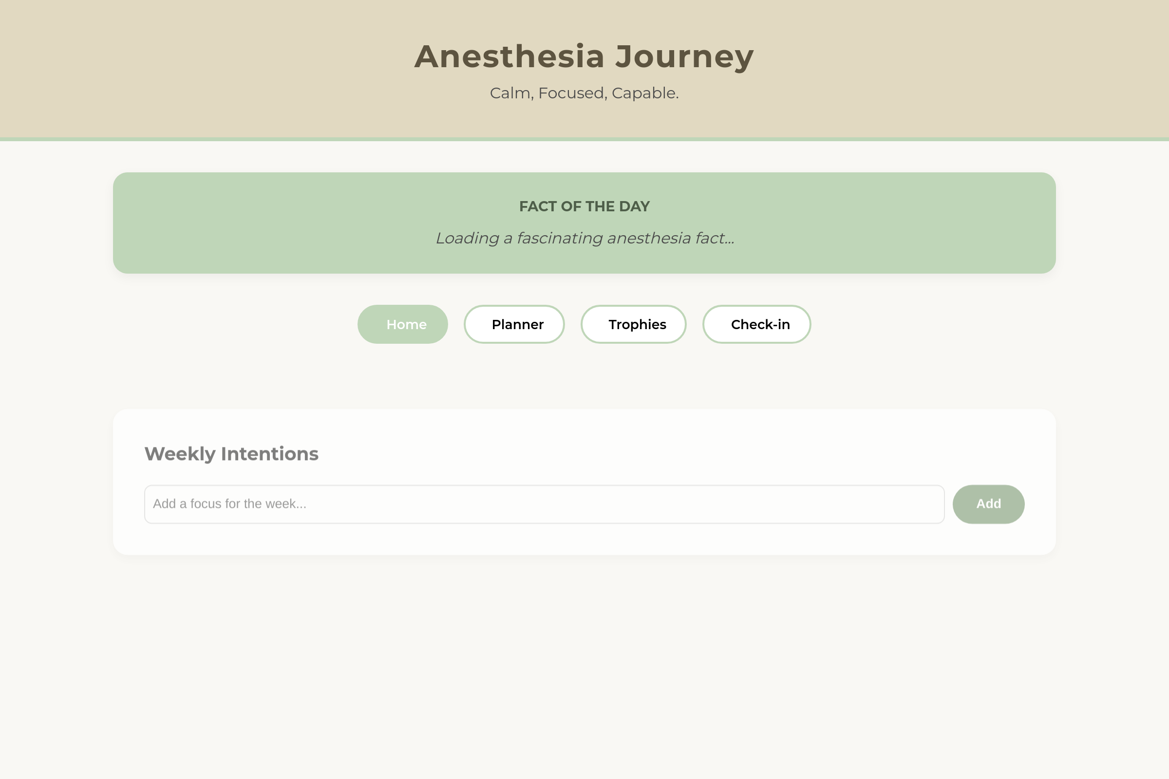 Anesthesia Calm Planner mini app