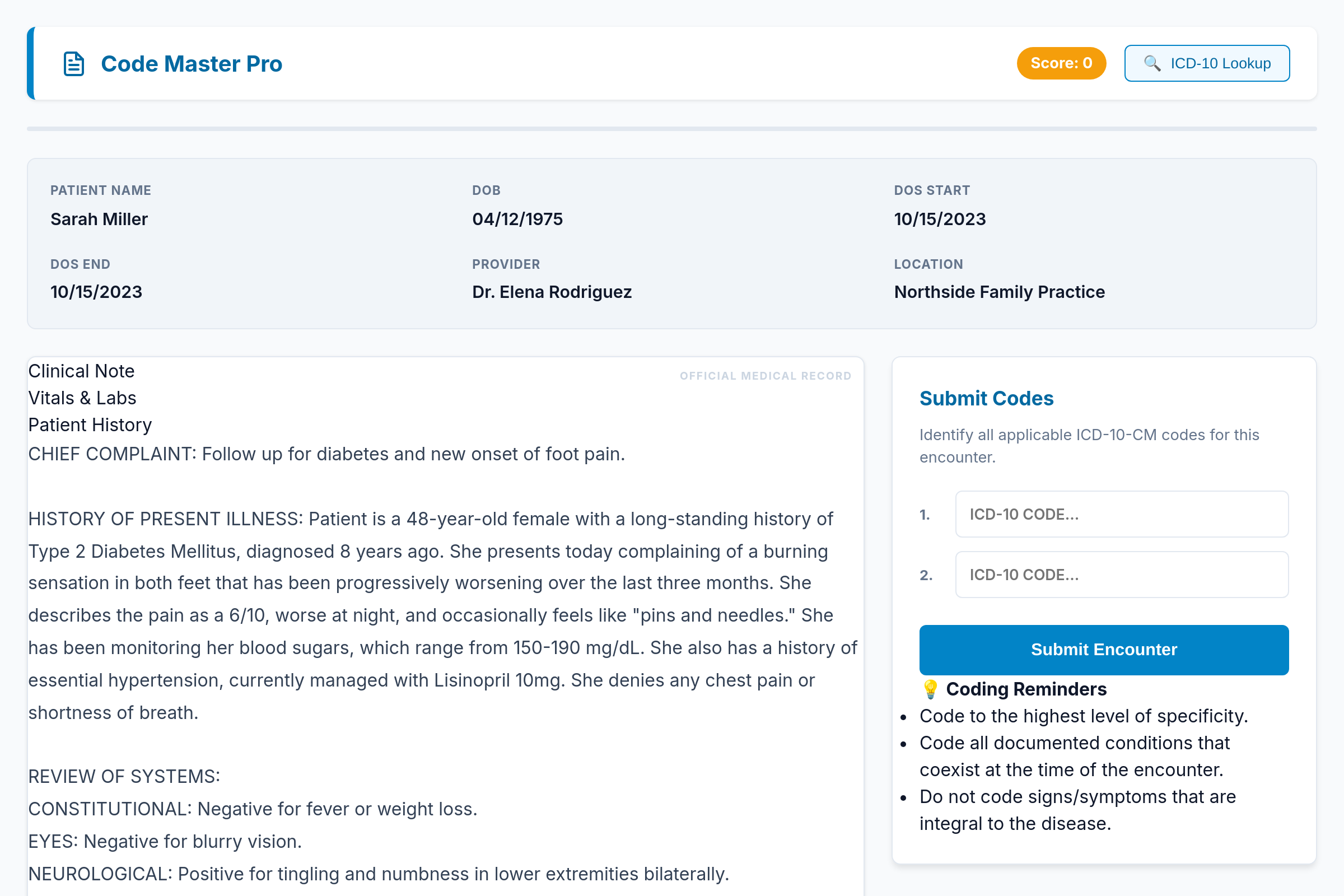 Medical Coding Practice (ICD-10-CM) mini app