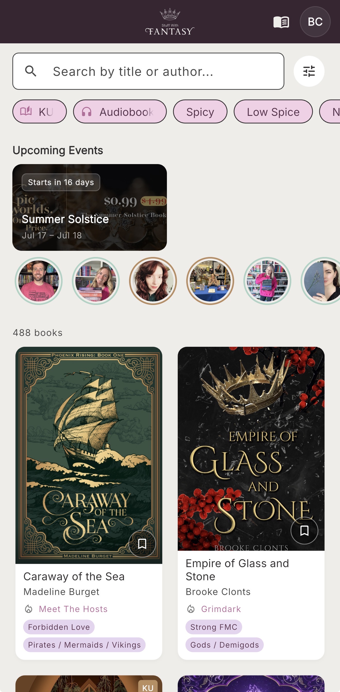 Guild Hall screen in the Stuff With Fantasy app showing reader rank and quests