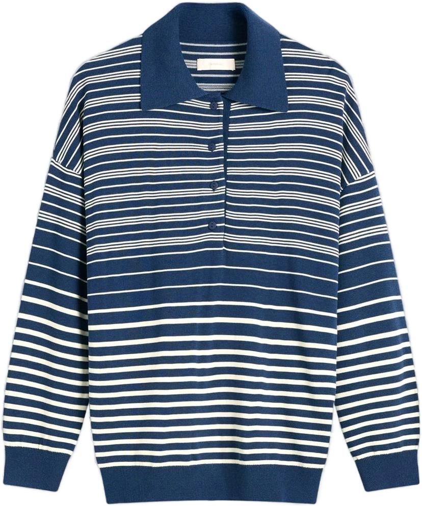 Women's Harlow Oversized Polo Top in Scandi Stripe Navy Cream, Size: Medium | END Clothing