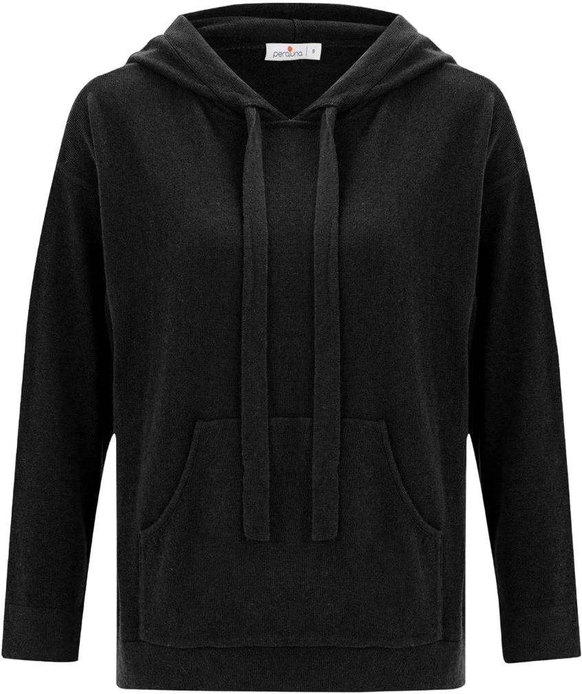 Women's Cashmere Blend Knit Hoodie Pullover Sweater - Black