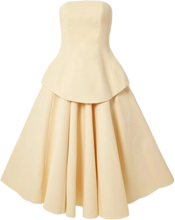 ada strapless layered gathered crepe midi dress cream