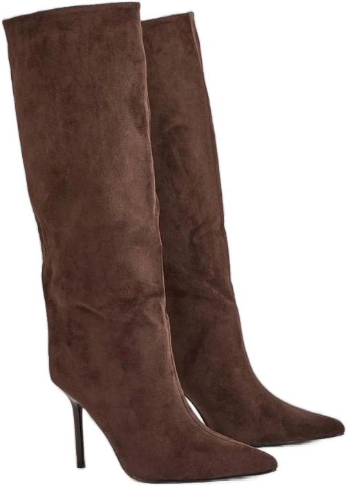 BoohooFaux Suede High Stiletto Knee High Boots in Chocolate