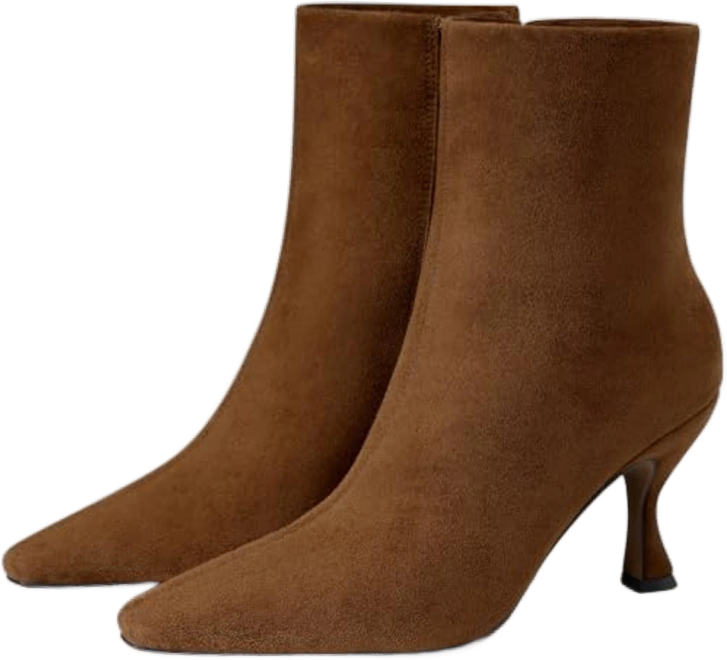 Women Kitten Ankle Boots: Brown Suede Pointed Toe heel Boot | Fall Winter Trendy Short Boot - Slip On Side Zipper Dress Booties Office Formal Daily Wear Night Out Week Travel Size 8.5