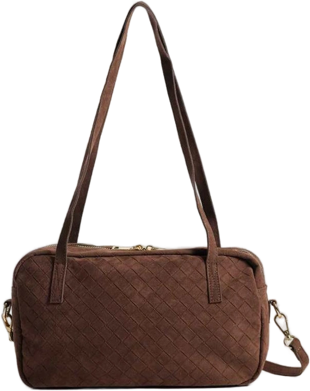 medium woven bowling bag in chocolate brown