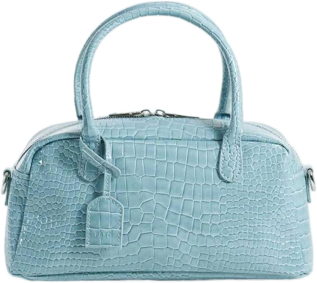sac bowling avec bandoulière en bleu clair effet croco