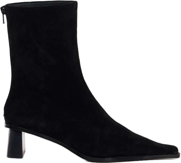 Penny Stiefelette aus echtem Wildleder mit Blockabsatz und spitzer Spitze in Schwarz
