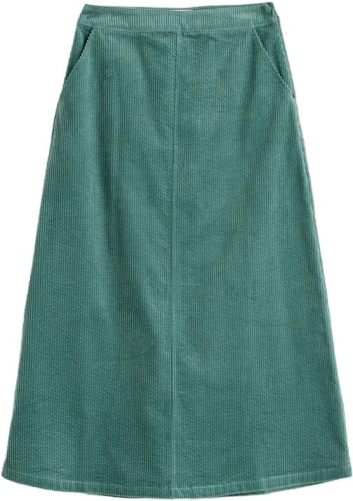 Teal Green Window Wren Cord Midi Skirt
