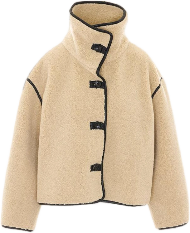 Single-breasted short coat in technical fabric with funnel neck