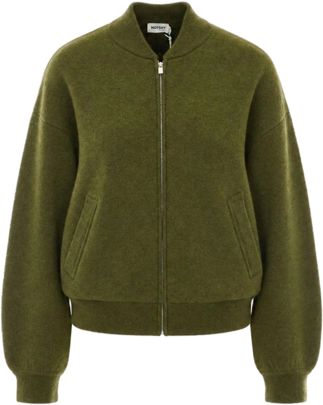 Wool and cashmere bomber jacket with dropped shoulders and zip closure