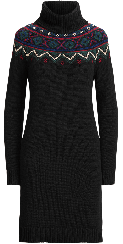 Petite Fair Isle Turtleneck Sweater Dress In Black