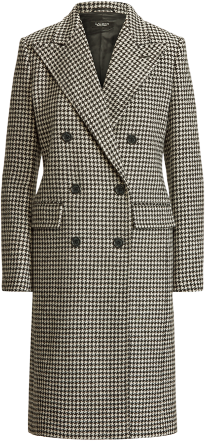 Houndstooth Double Breasted Coat In Black Cream