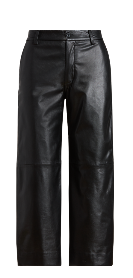 Cropped Wide-Leg Leather Pant In Black