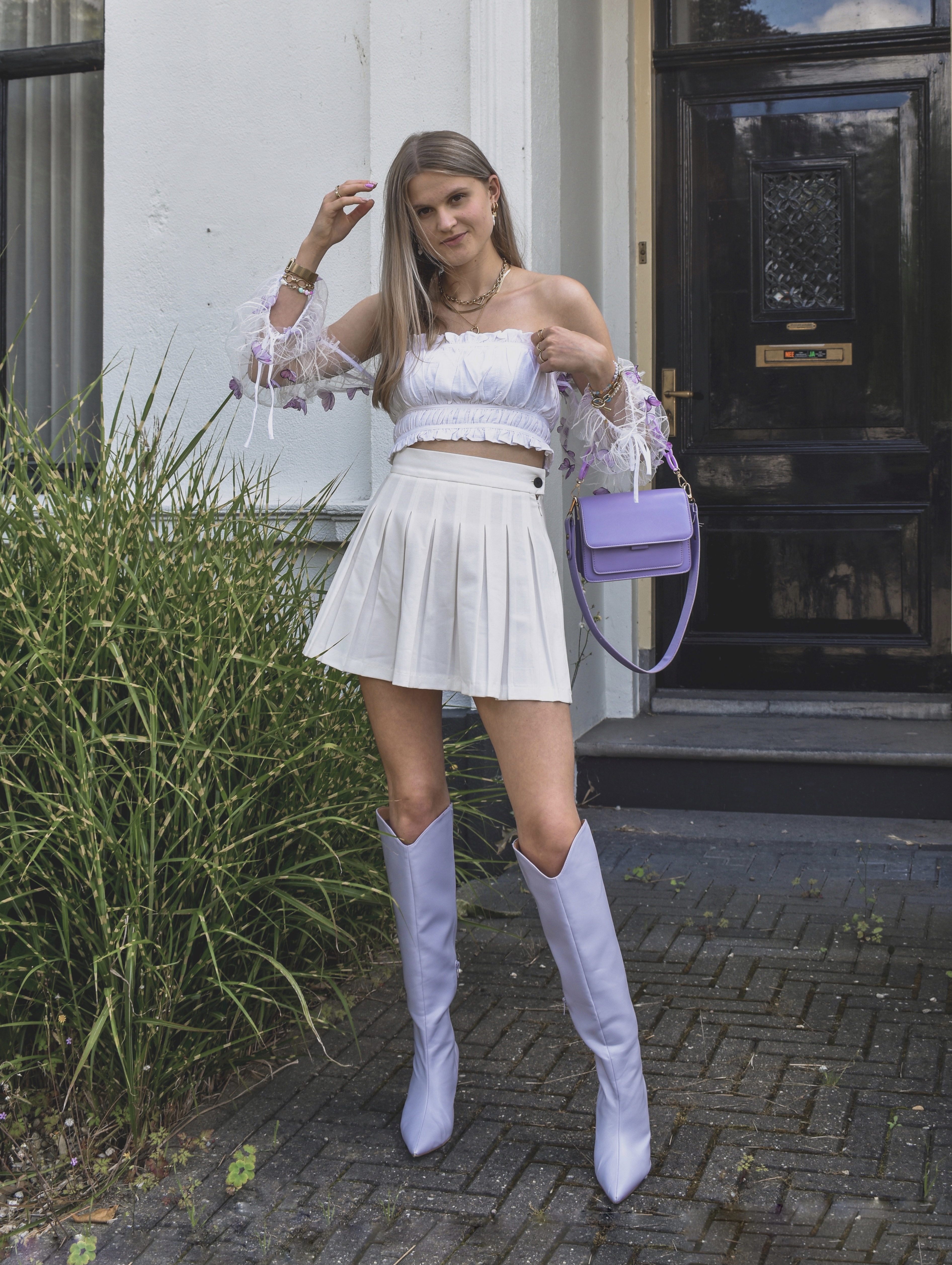 River Island embossed boxy cross body bag in white