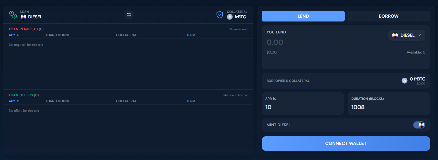 The Lend page