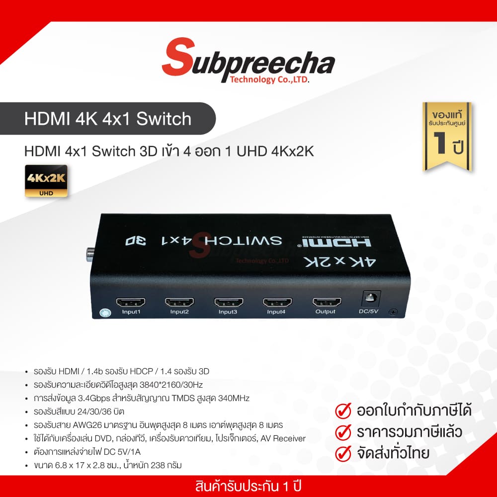 HDMI4x1Switch30 ทรัพย์ปรีชา เทคโนโลยี