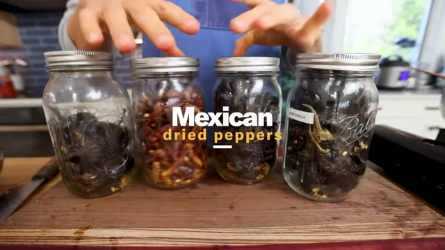 Various dried Mexican peppers for chili