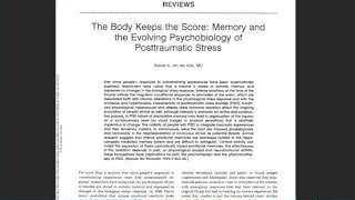 A research paper titled "The Body Keeps the Score: Memory and the Evolving Psychobiology of Posttraumatic Stress" is shown, emphasizing the neurological basis of trauma and healing.