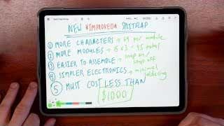 A handwritten list of the five design criteria for the new split-flap display project.