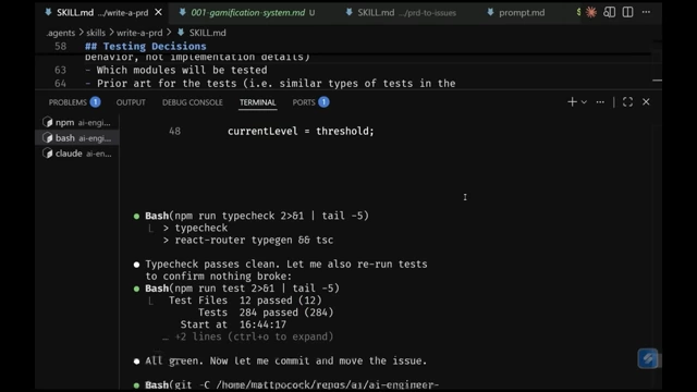 The AI successfully running type checks and tests to ensure code quality.