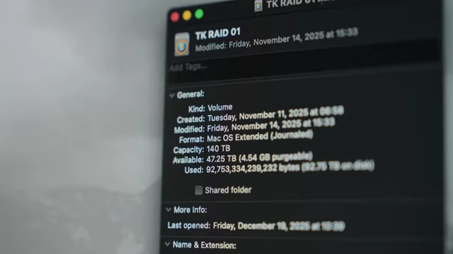 Screenshot of RAID volume information showing 140TB capacity