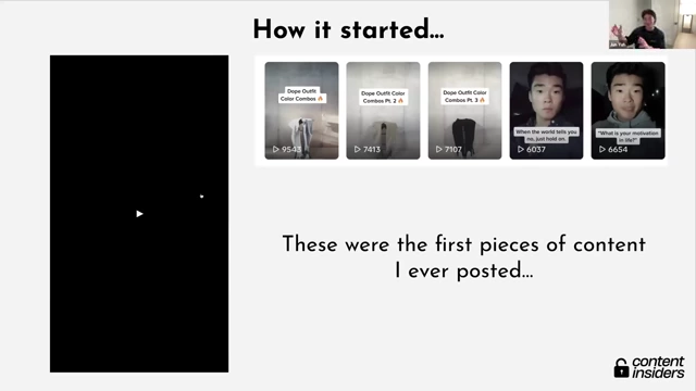 Examples of Jun Yuh's first pieces of content, featuring fashion color combos and motivational talking head videos